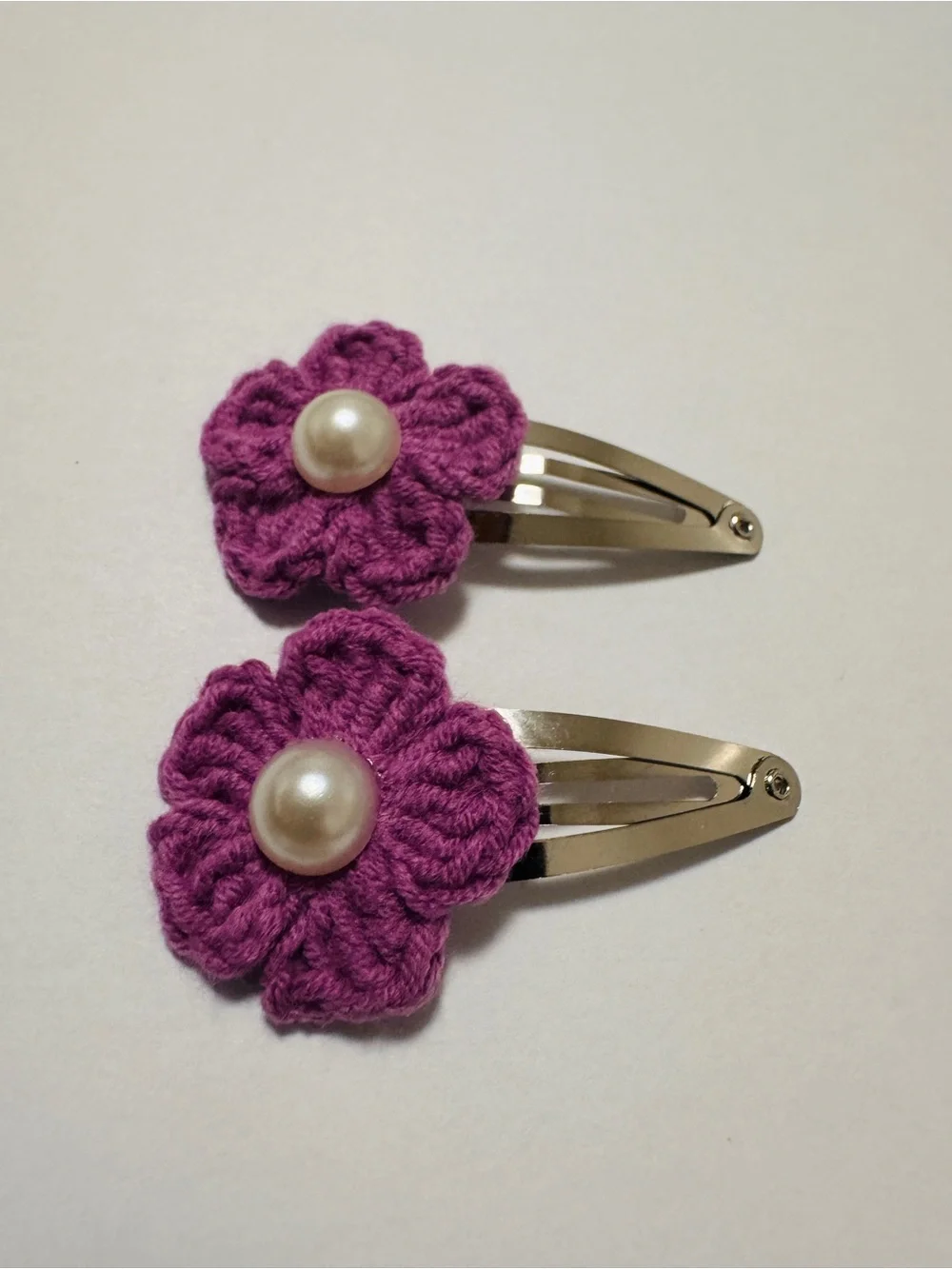 Handmade Purple Flower Hair Clips with Pearl Centers - Picture 2 of 4